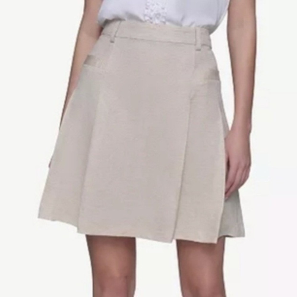 Karl Lagerfeld Paris Lurex Pleated Skirt Short Flare Metallic Beige Womens 10